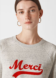 Merci Embroidered Sweatshirt Grey Marl