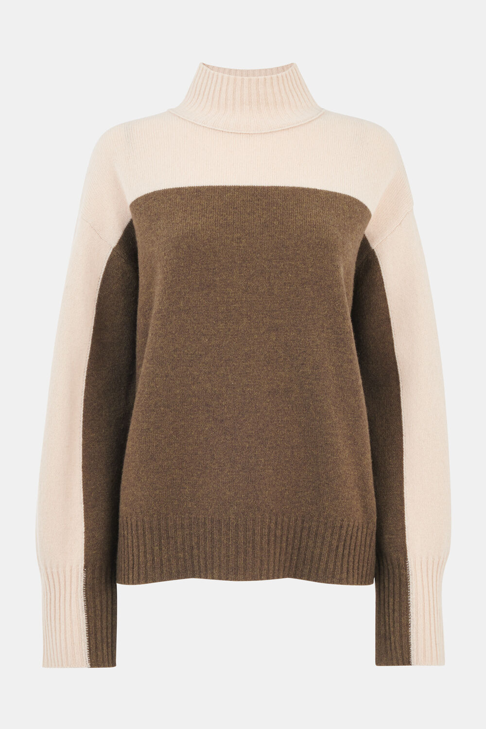Wool Colour Block Funnel Neck