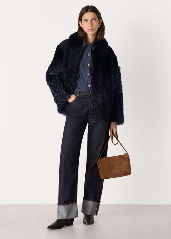 Navy Hema Shearling Coat