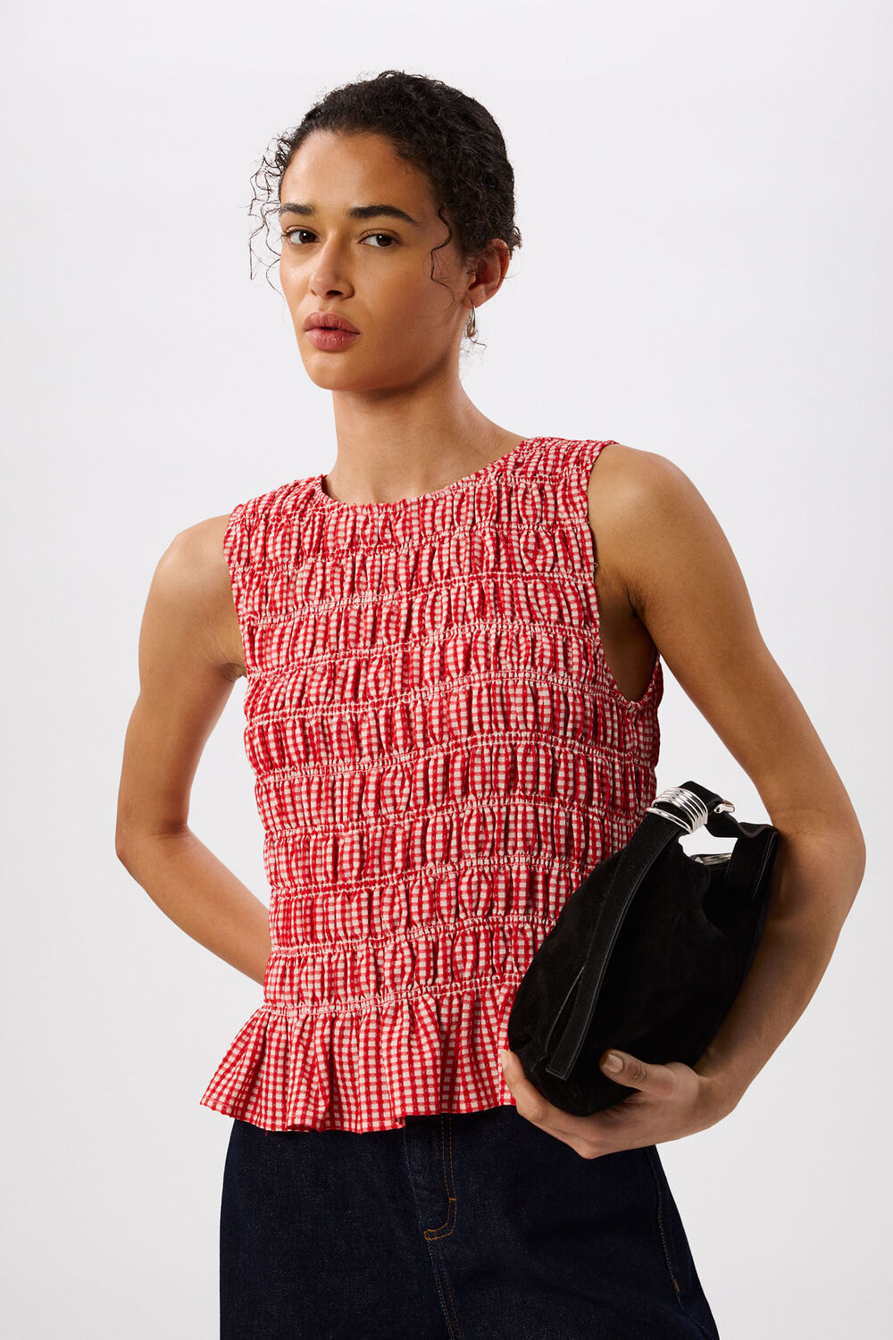 Red Gingham Shirred Top