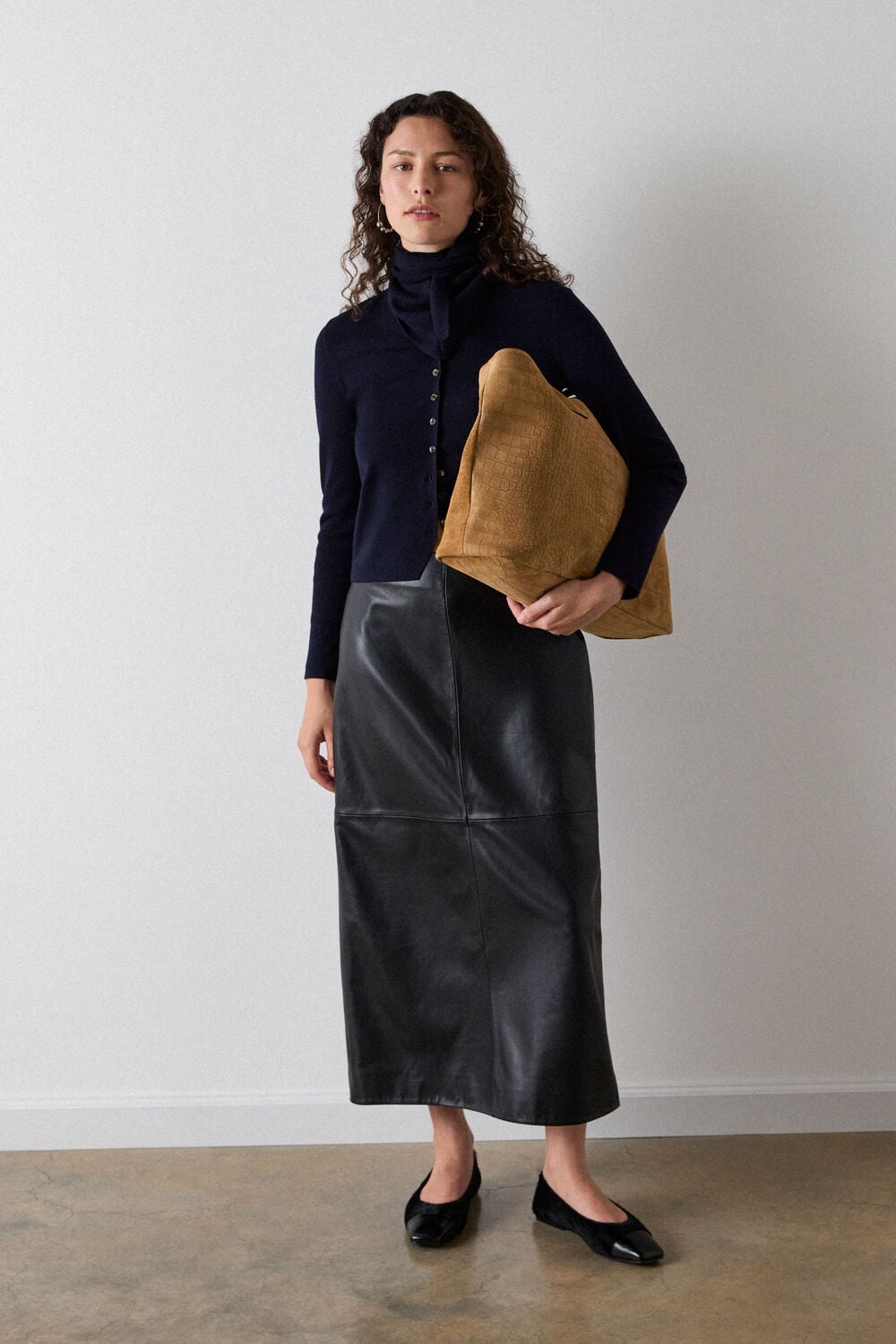 Navy Crew Neck Scarf Cardigan