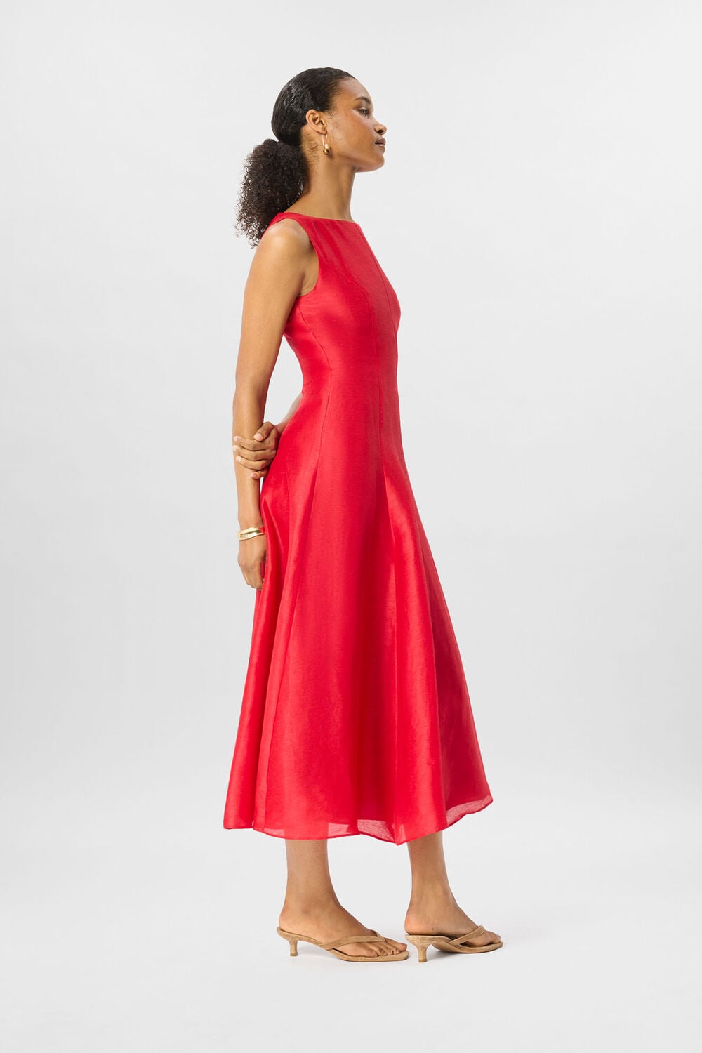 Red Silk Blend Occasion Midi Dress