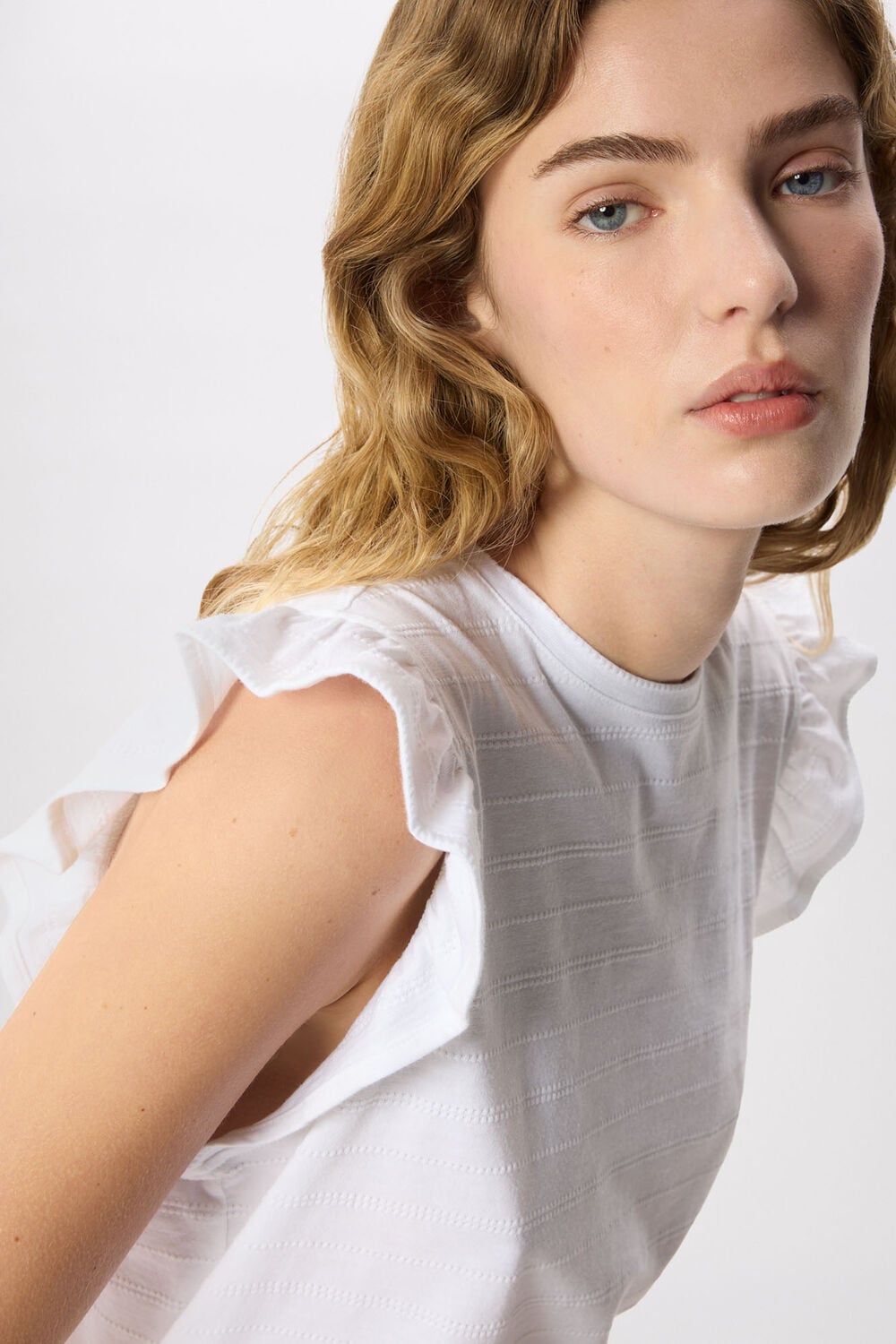 White Frill Sleeve Broderie Tee