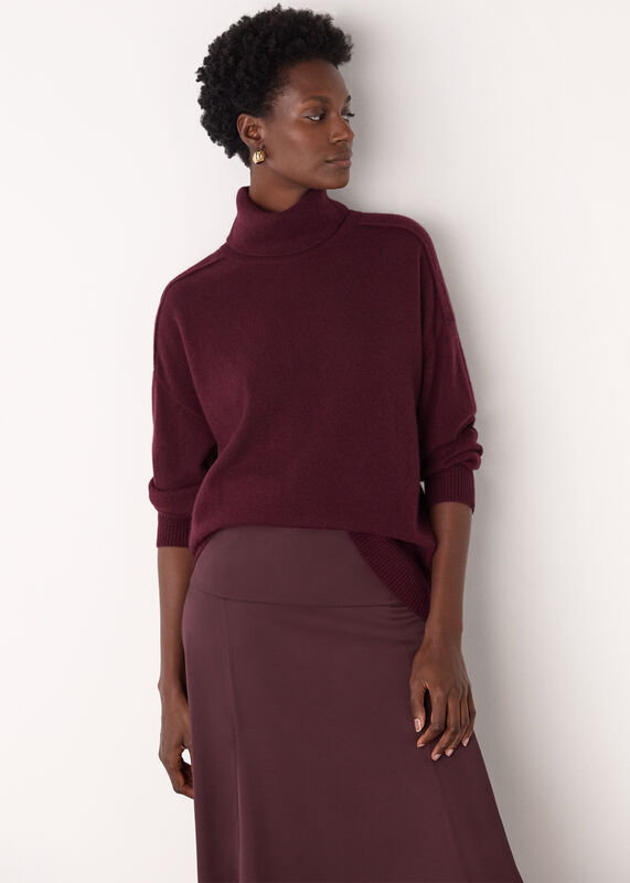 Burgundy Cashmere Seam Roll Neck Knit