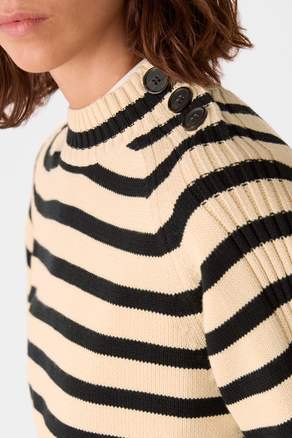 Ivory Stripe Detail Cotton Knit