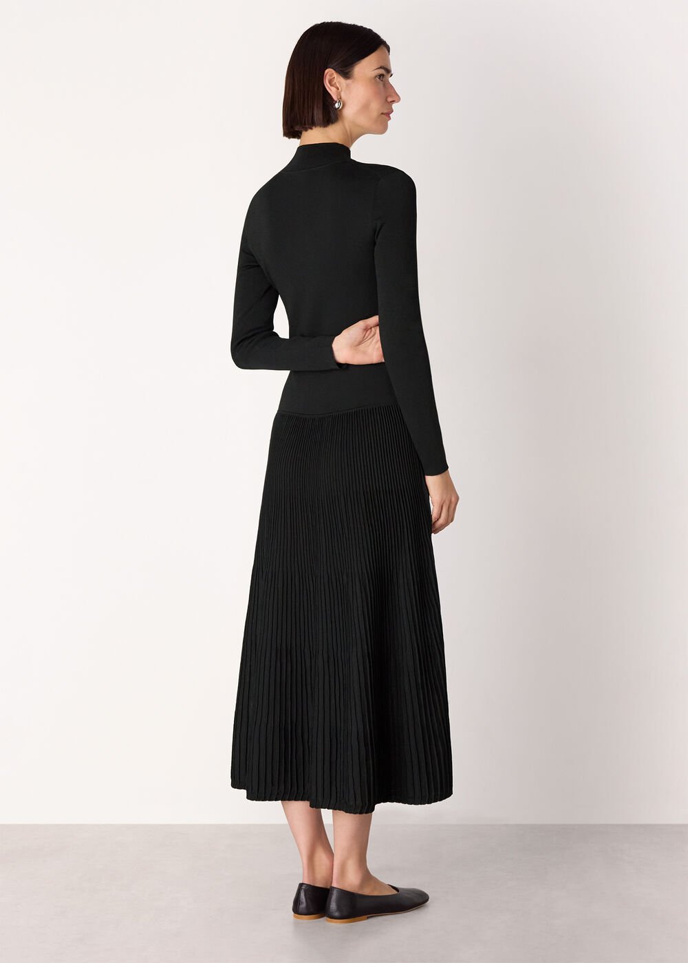 Funnel Neck Pleated Knit Dress