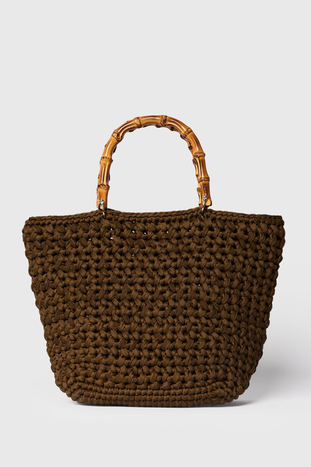 Khaki Bamboo Handle Crochet Bag