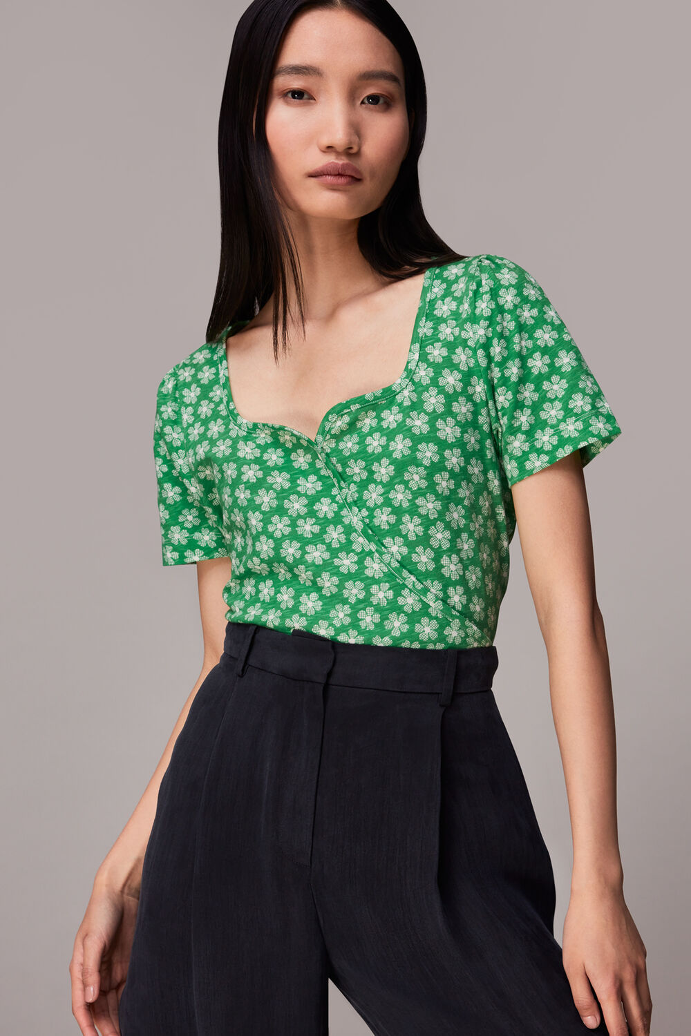 Green Daisy Check Wrap Tee