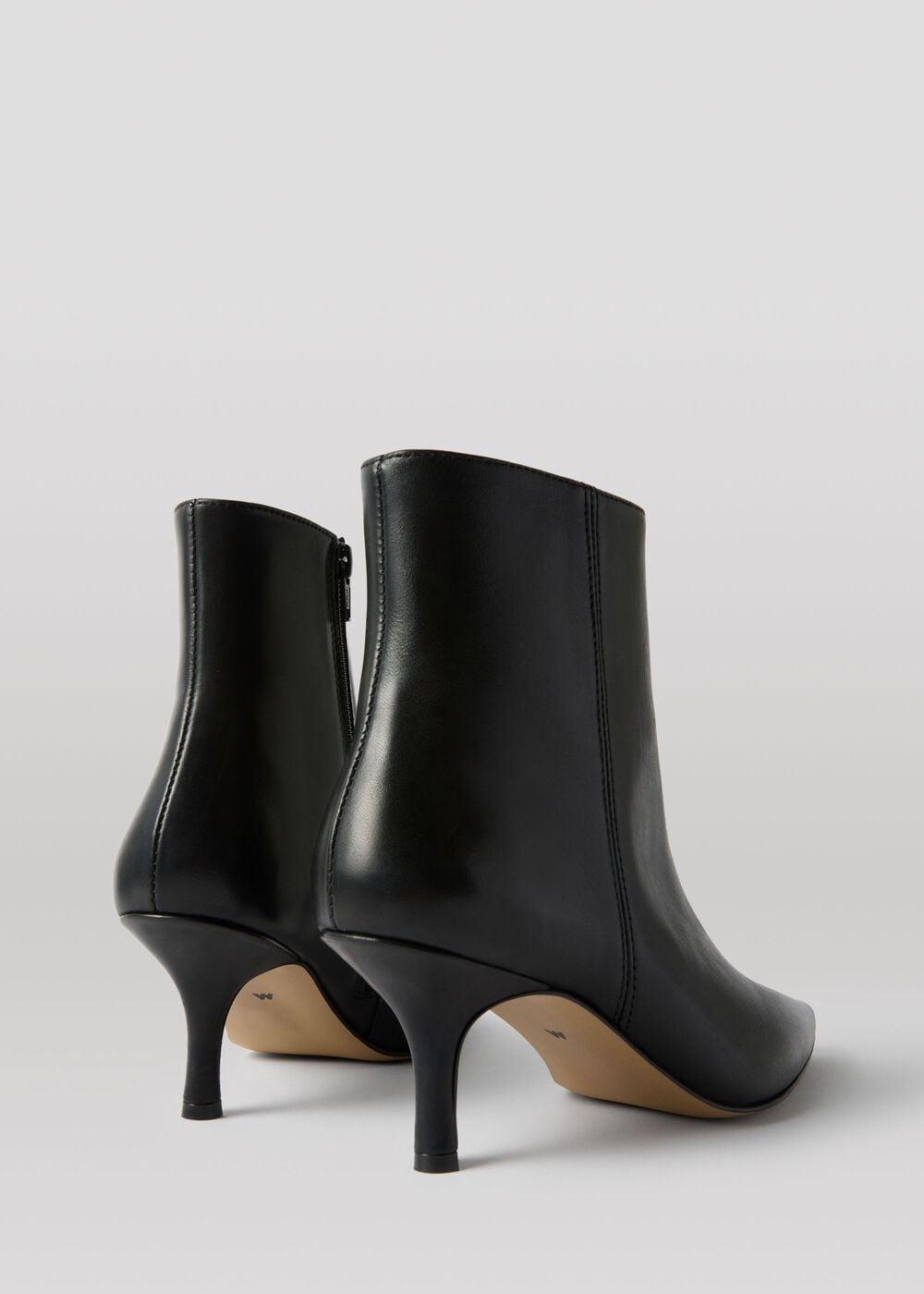 Black Kitten Heel Leather Ankle Boot