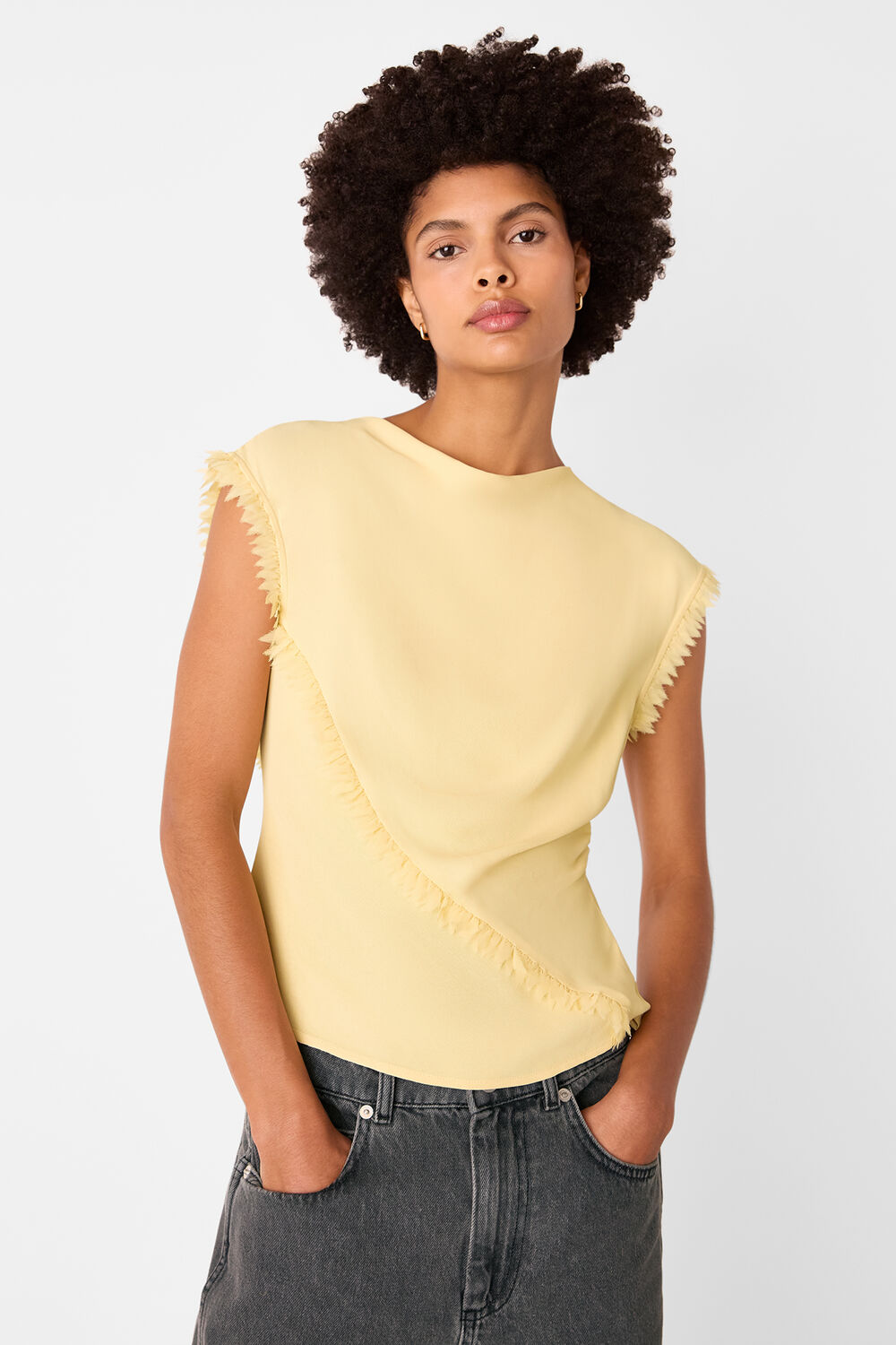 Yellow Toril Textured Trim Detail Top