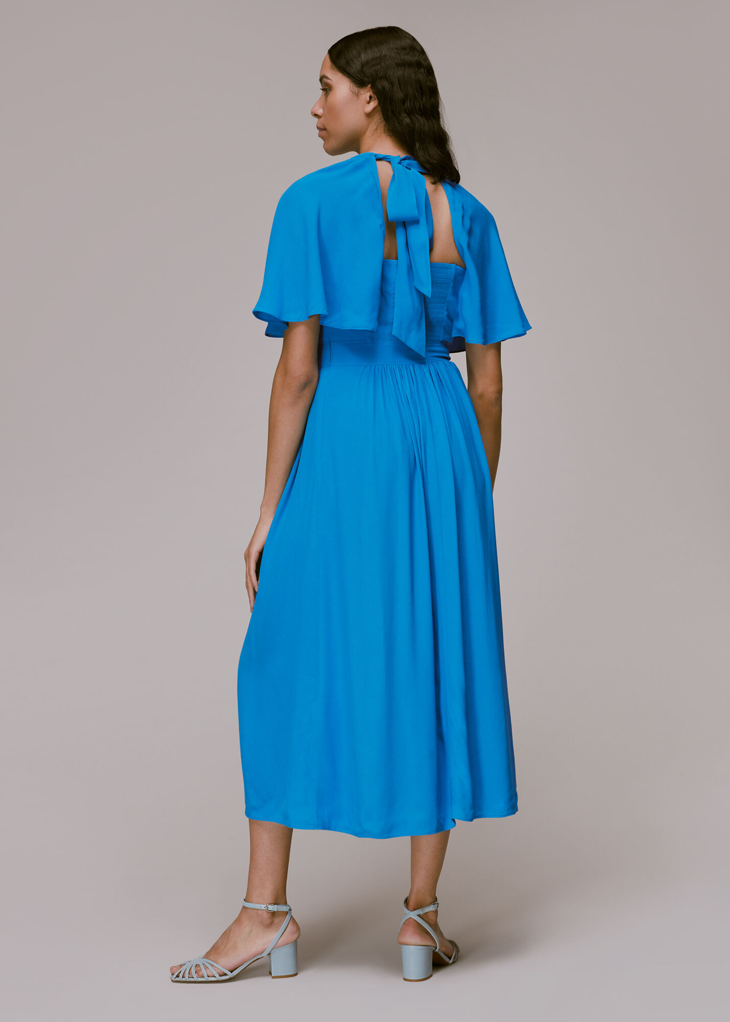 Blue Amelia Cape Sleeve Dress WHISTLES