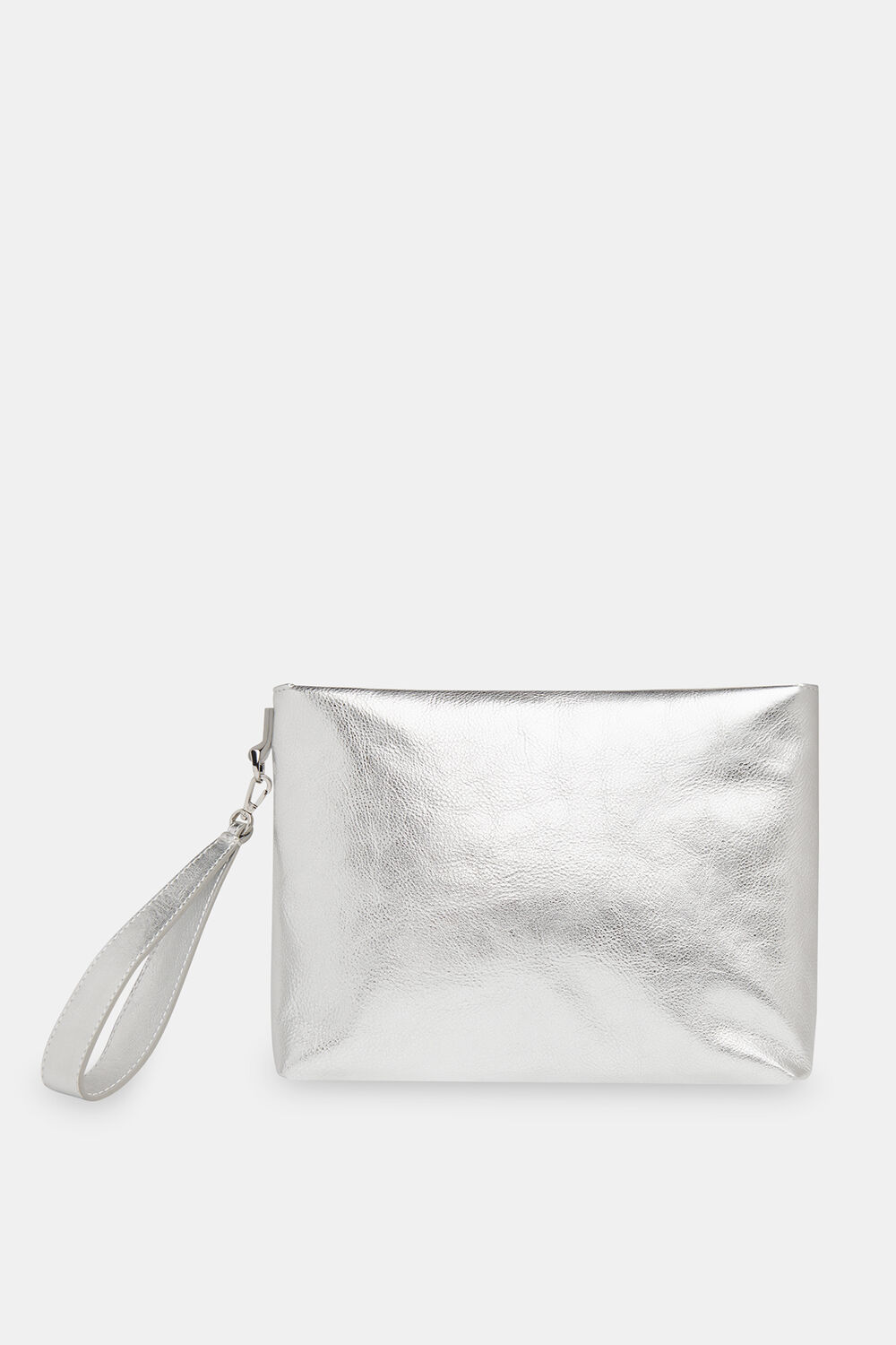 Silver Avah Zip Top Clutch