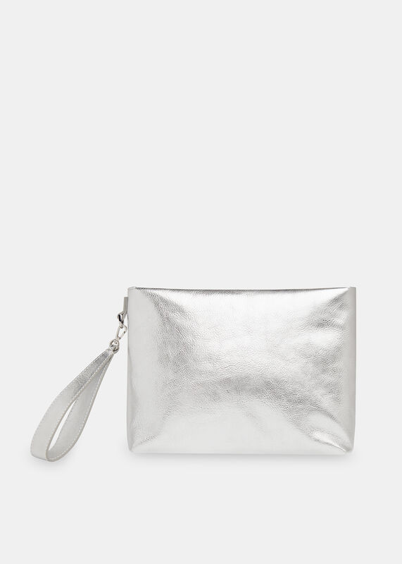 Silver Avah Zip Top Clutch