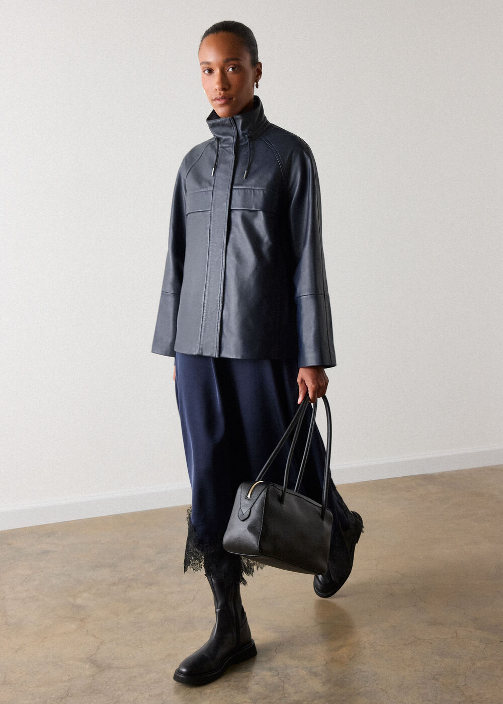Leather Funnel Neck Anorak
