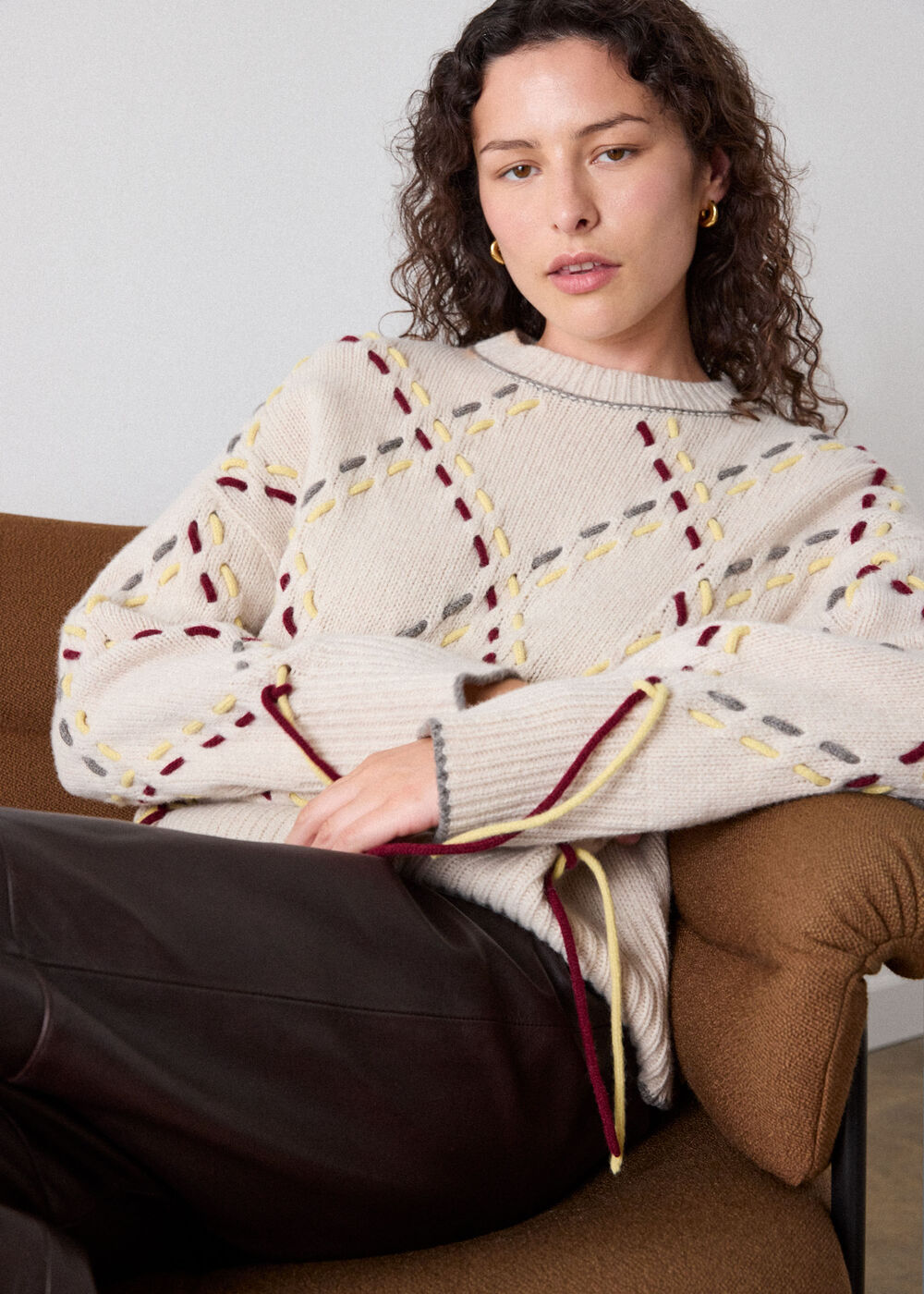 Fringed Argyle Check Knit
