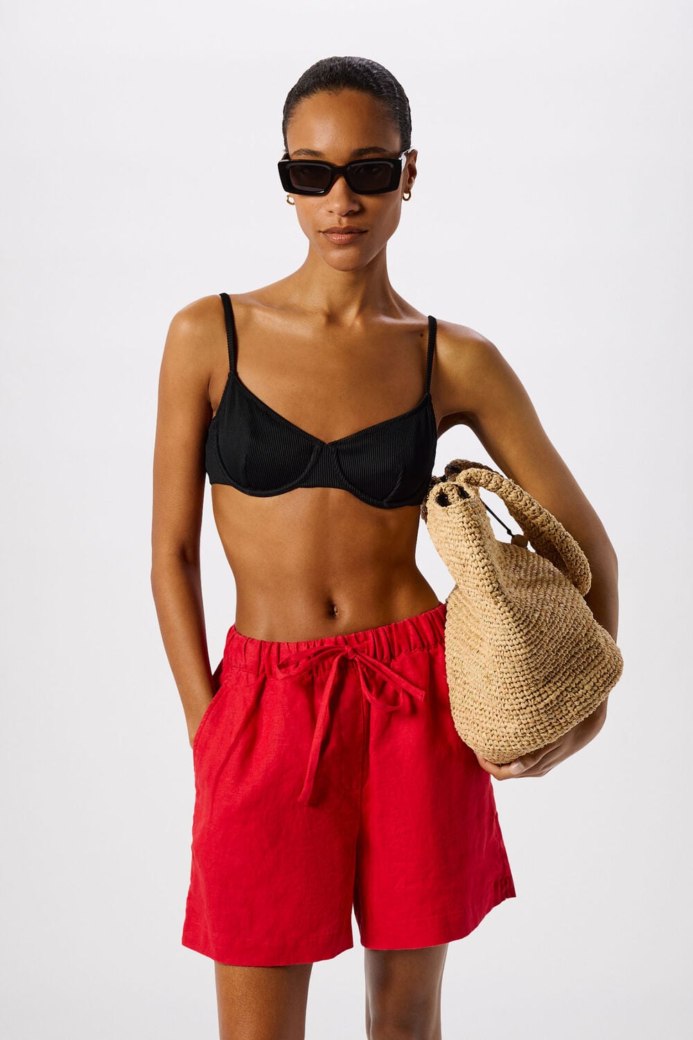Black Ribbed Underwire Bikini Top