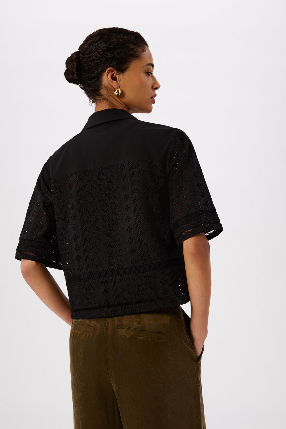 Black Broderie Cotton Shirt