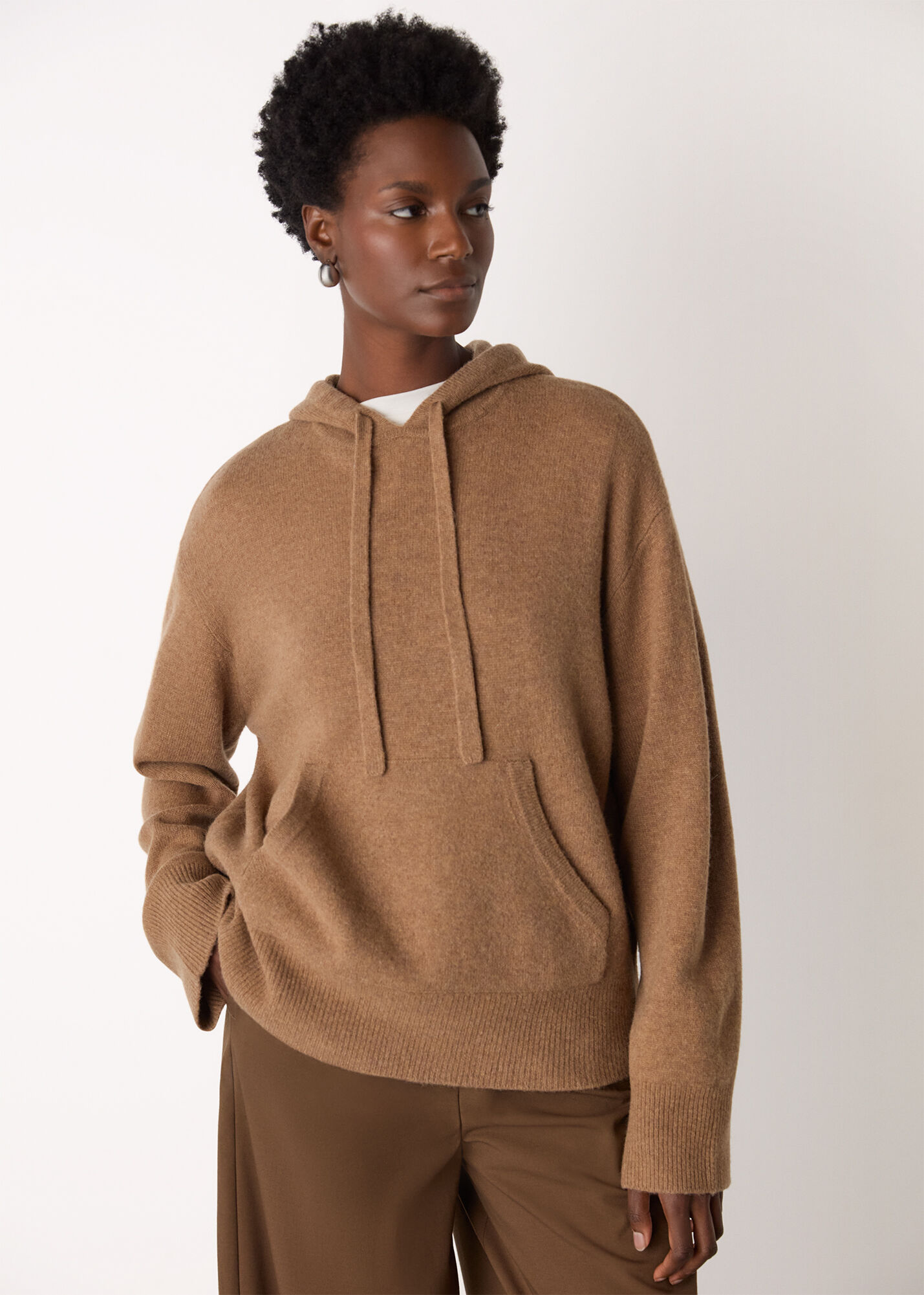 Camel Wool Zip Front Hoodie | WHISTLES | Whistles US |