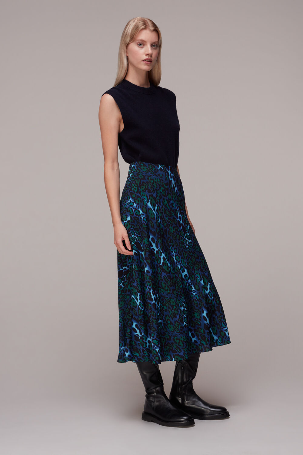 Blue Night Cat Bias Cut Skirt