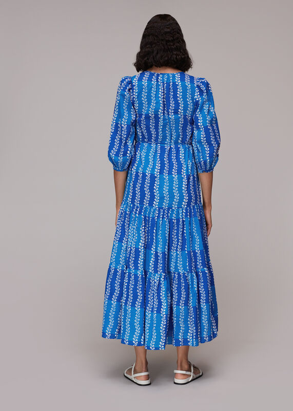 Blue Trailing Leaf Trapeze Dress