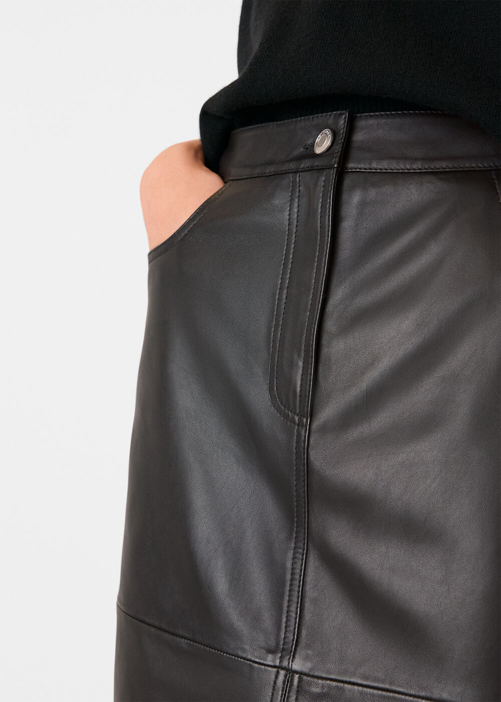 Leather Front Split Midi Skirt