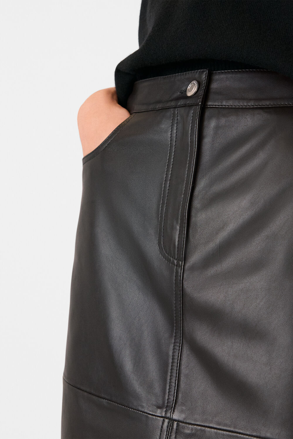 Leather Front Split Midi Skirt