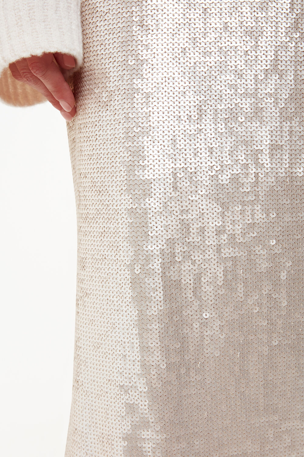 Silver Petite Sequin Midi Skirt