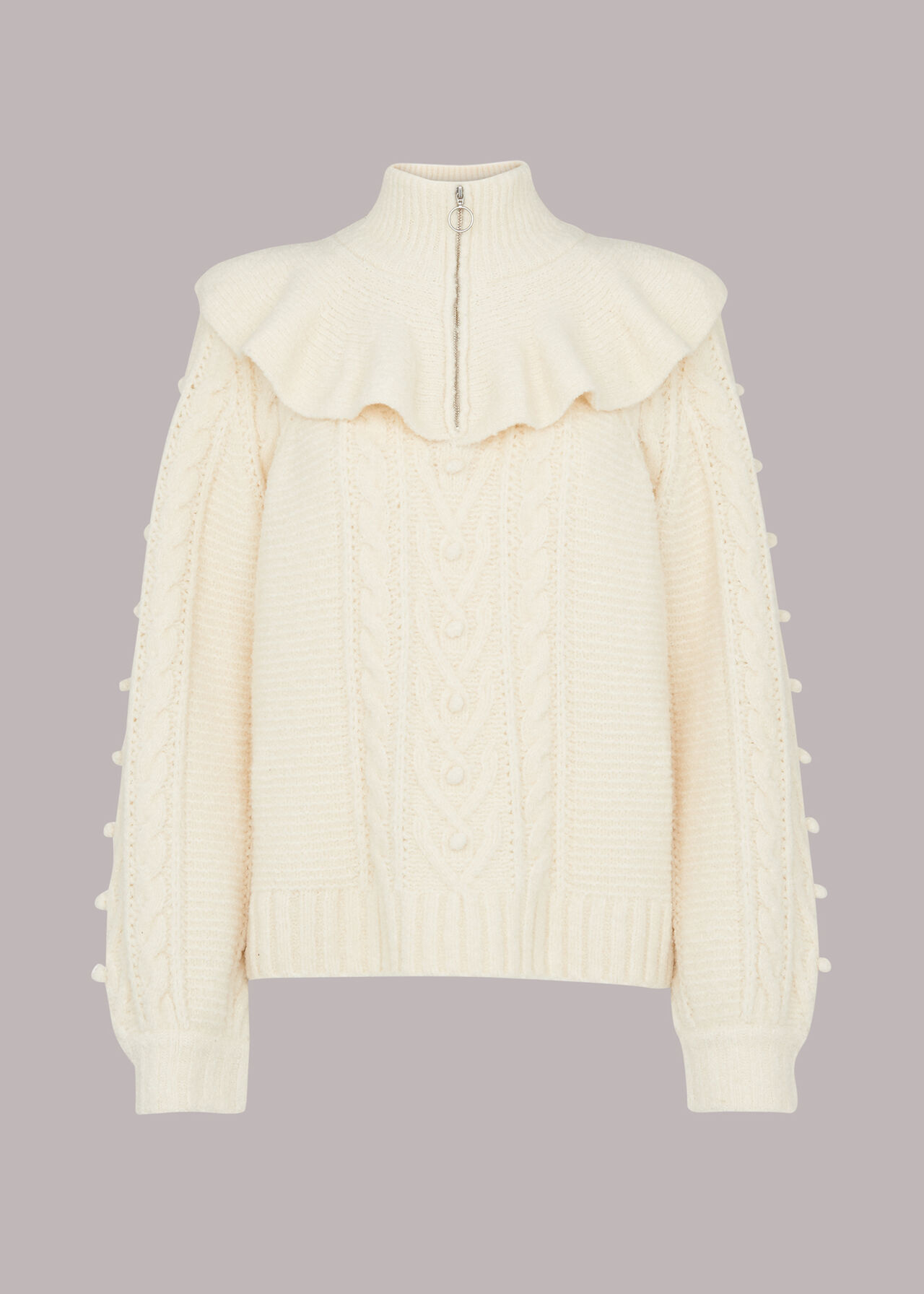 Ivory Electra Zip Frill Cable Knit, WHISTLES