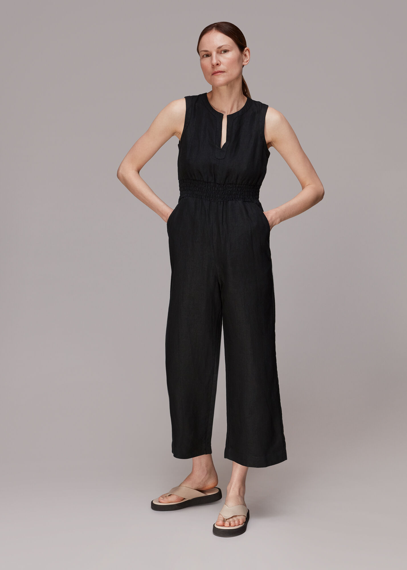 Black Melanie Linen Jumpsuit WHISTLES