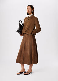 Gathered Suede Zip Jacket