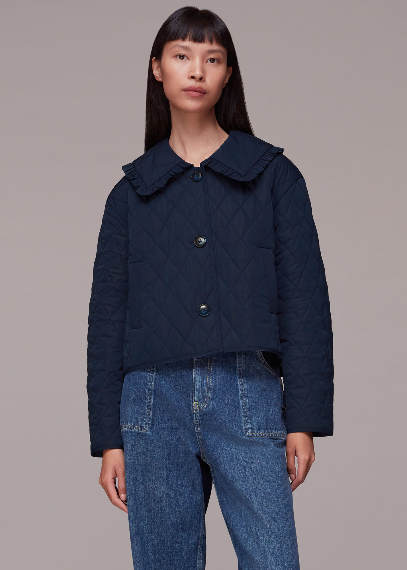 Navy Collar Detail Quilted Jacket | WHISTLES