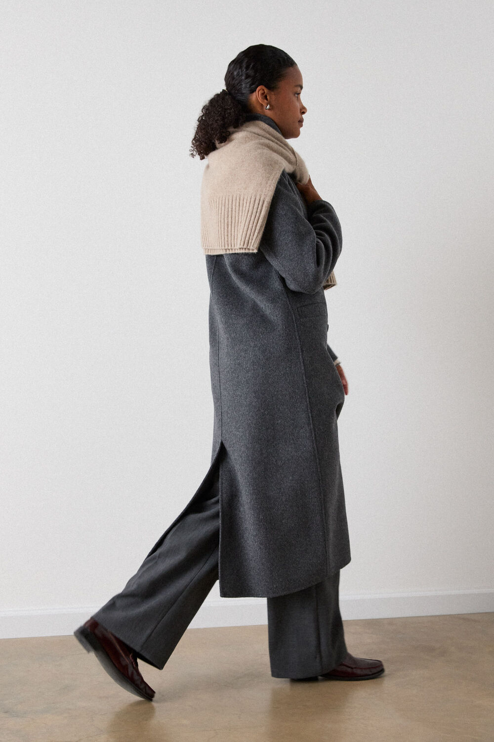 Grey Relaxed Double Faced Coat