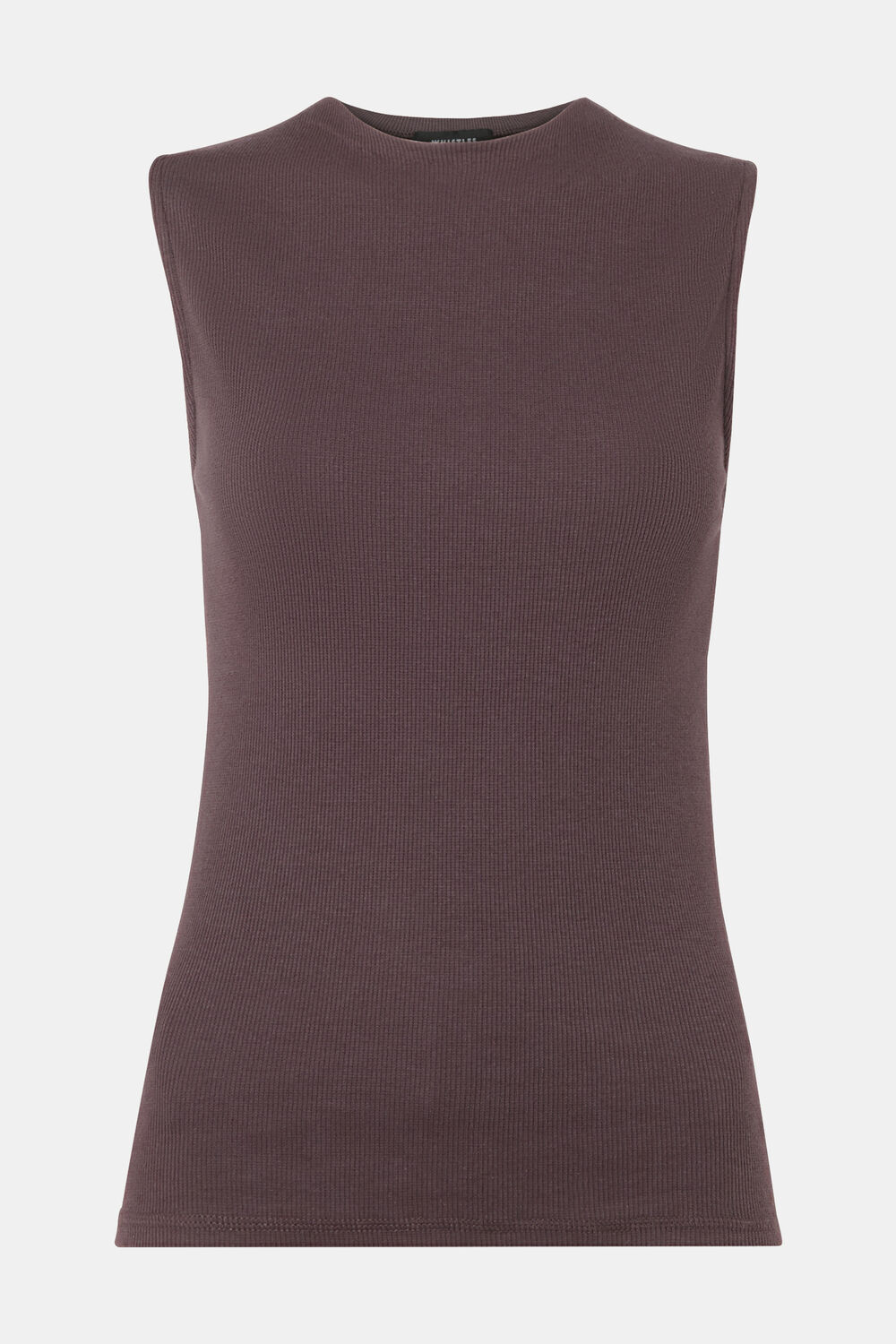 Brown High Neck Rib Detail Tee
