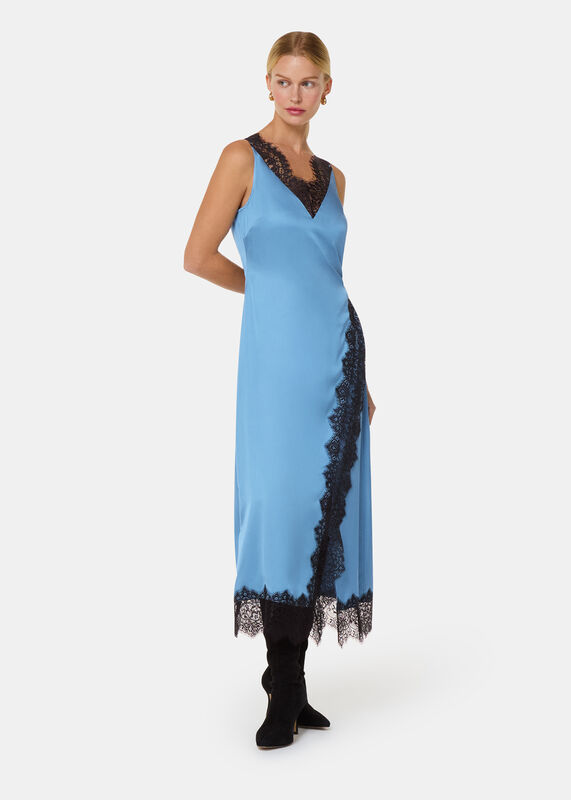 Blue Iris Lace Detail Wrap Dress