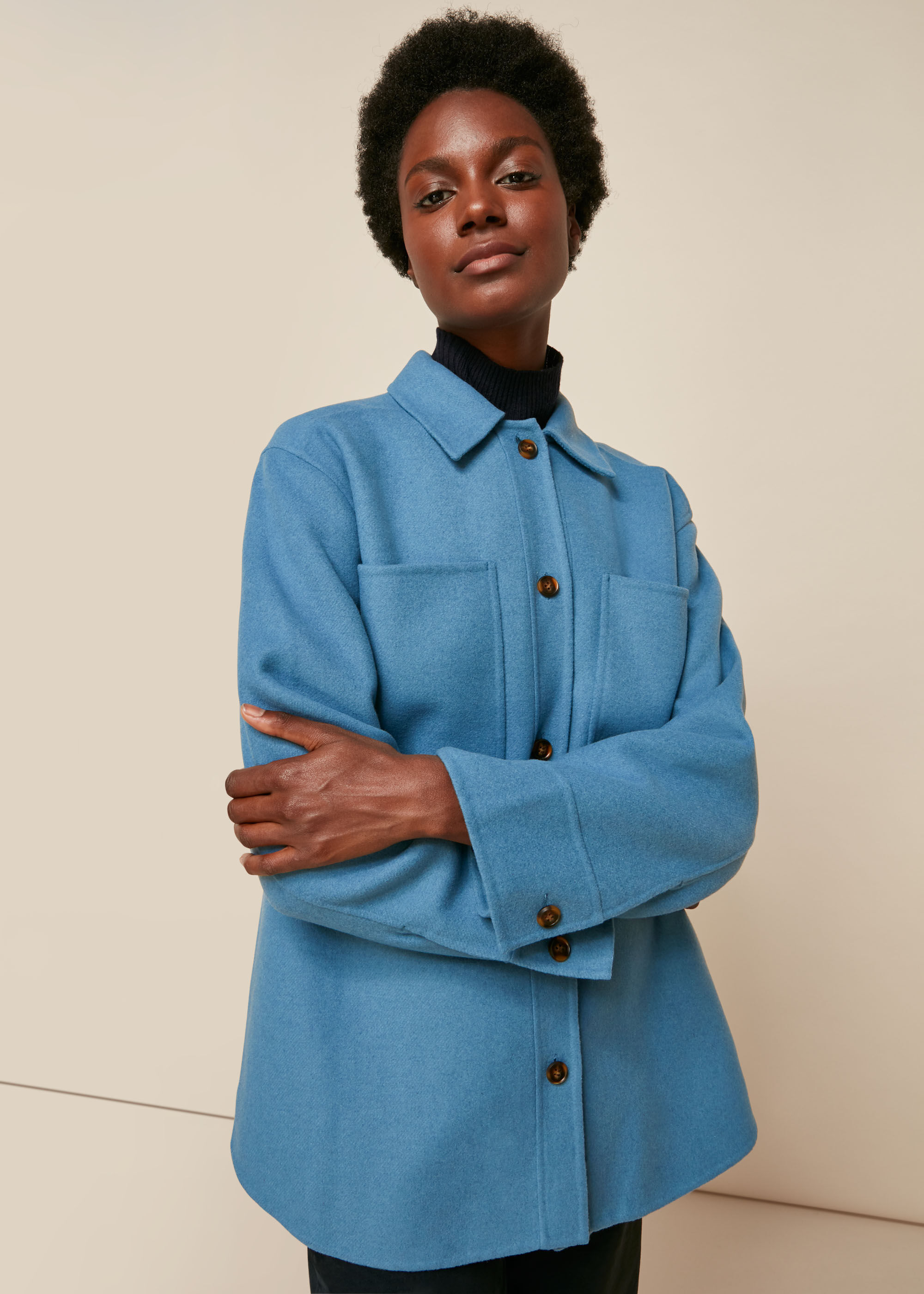 Pale Blue Classic Wool Overshirt | WHISTLES | Whistles US |