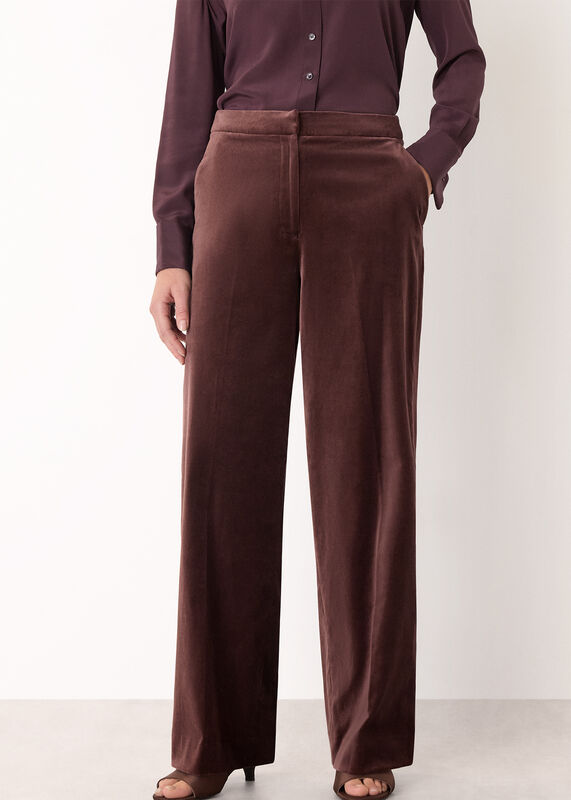 Brown Velvet Straight Leg Trouser