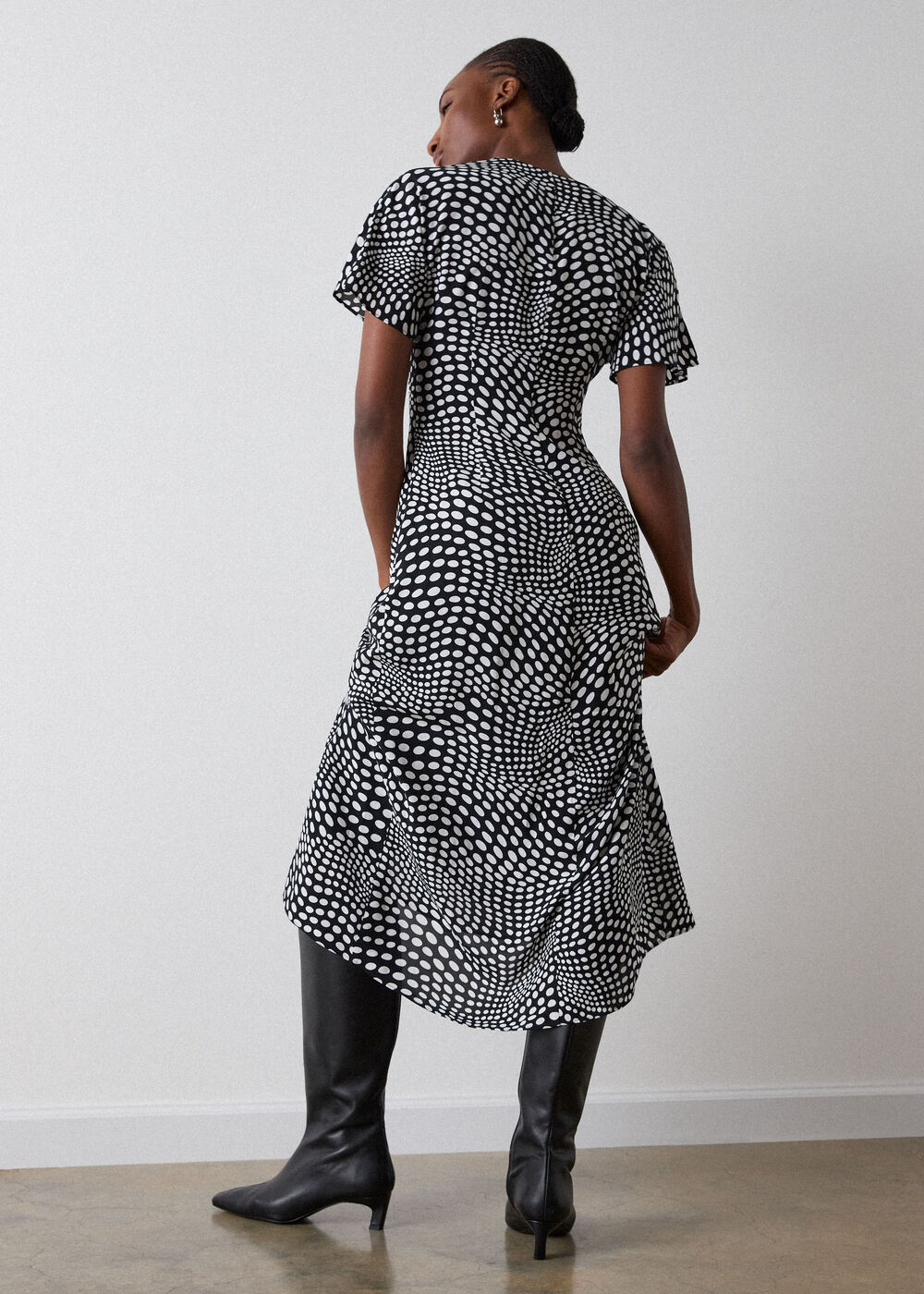 Petite Mixed Spot V Neck Midi Dress