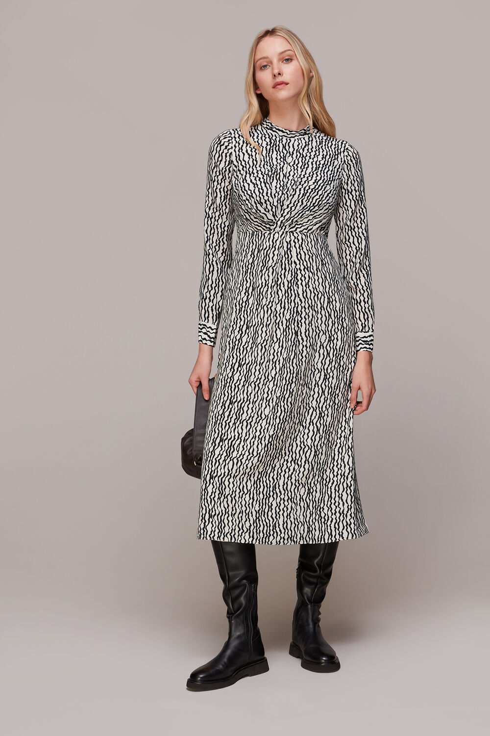 Ivory Wiggle Print Silk Midi Dress