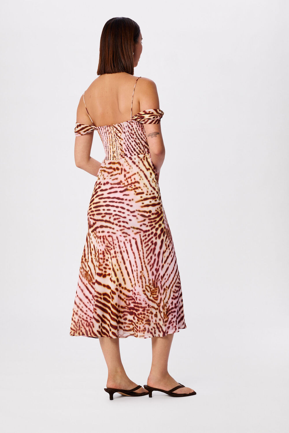 Pink Orchid Print Scarf Midi Dress