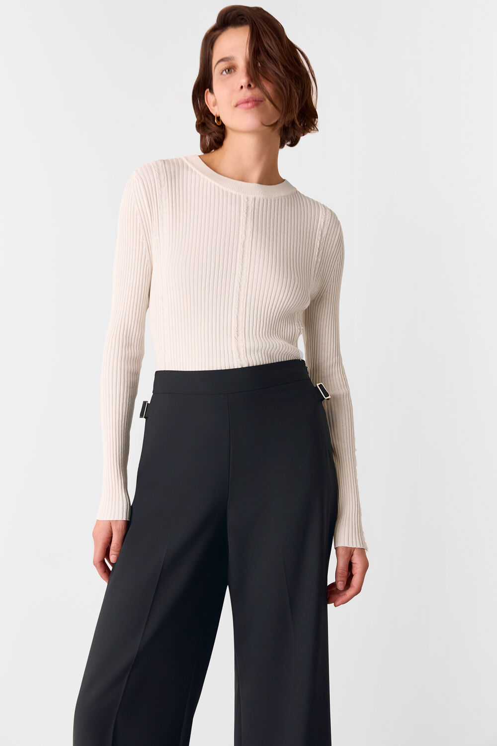 Wool Blend Tab Detail Trouser