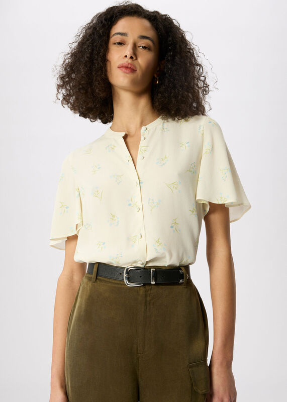 Ivory Floral Button Front Shirt