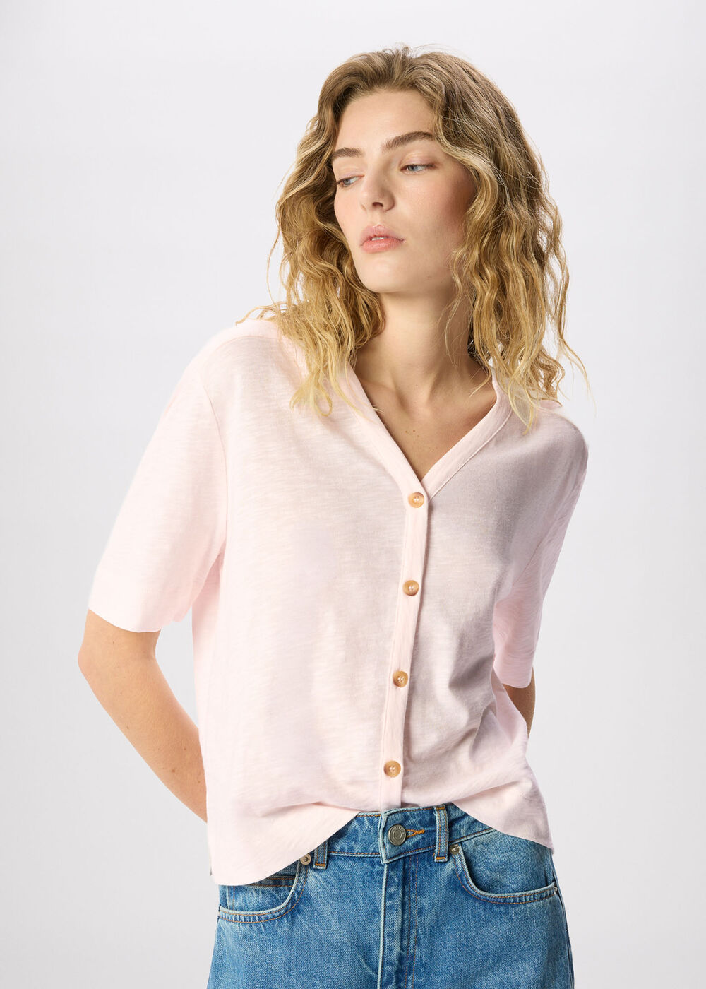 Ella V Neck Button Through Tee