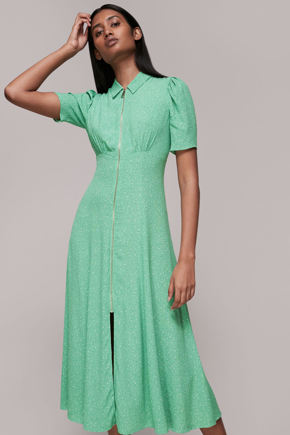 Green Scattered Bloom Midi Dress