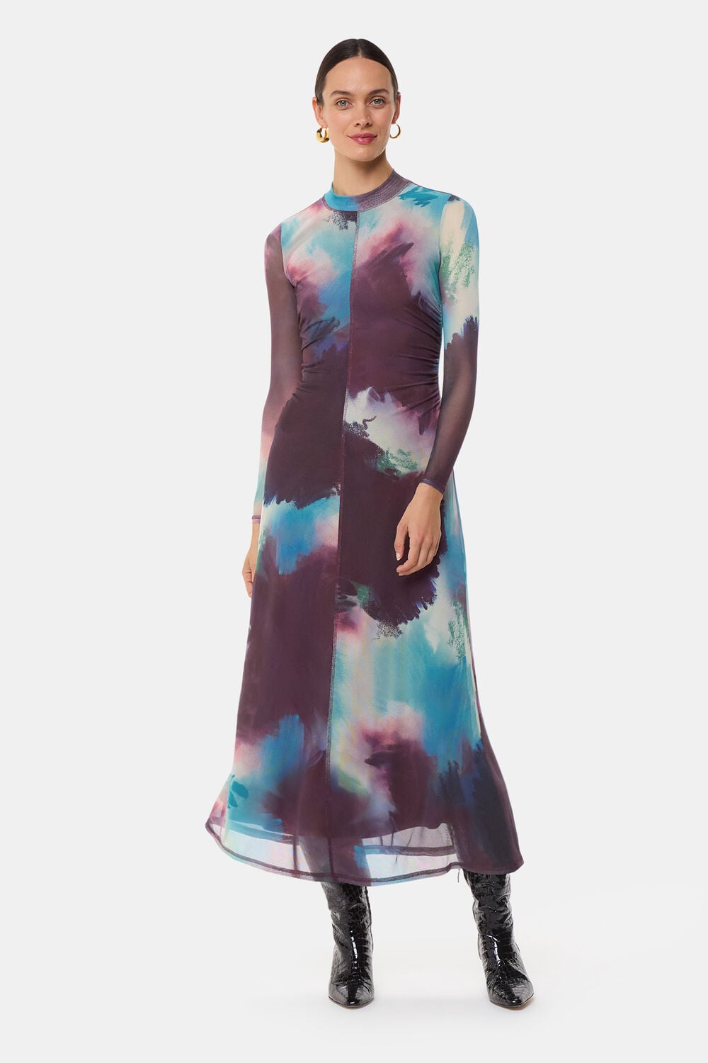Multicolour Oil Paint Print Mesh Dress