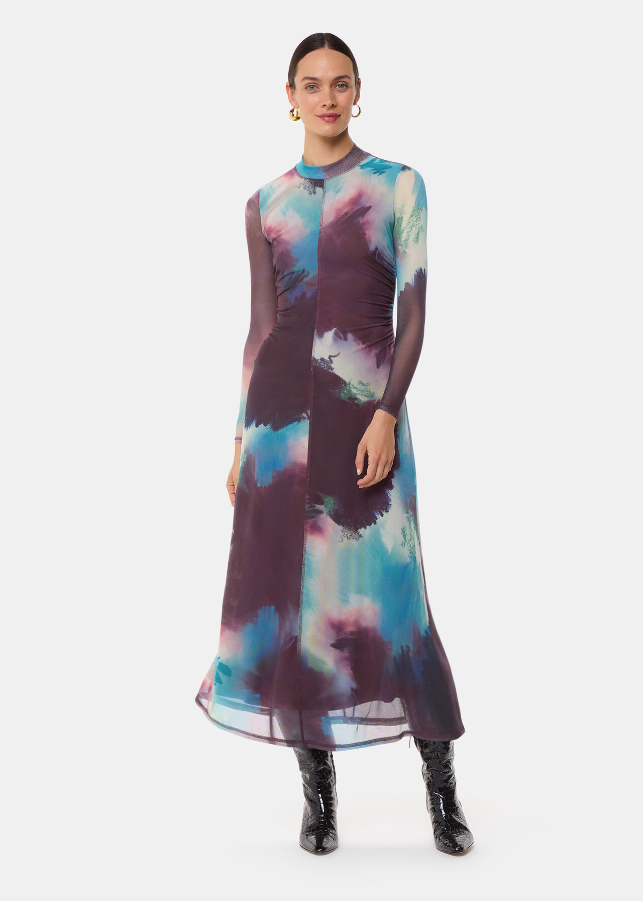 Oil Paint Print Mesh Dress