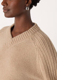 Wool Ribbed Sleeve V Neck Knit