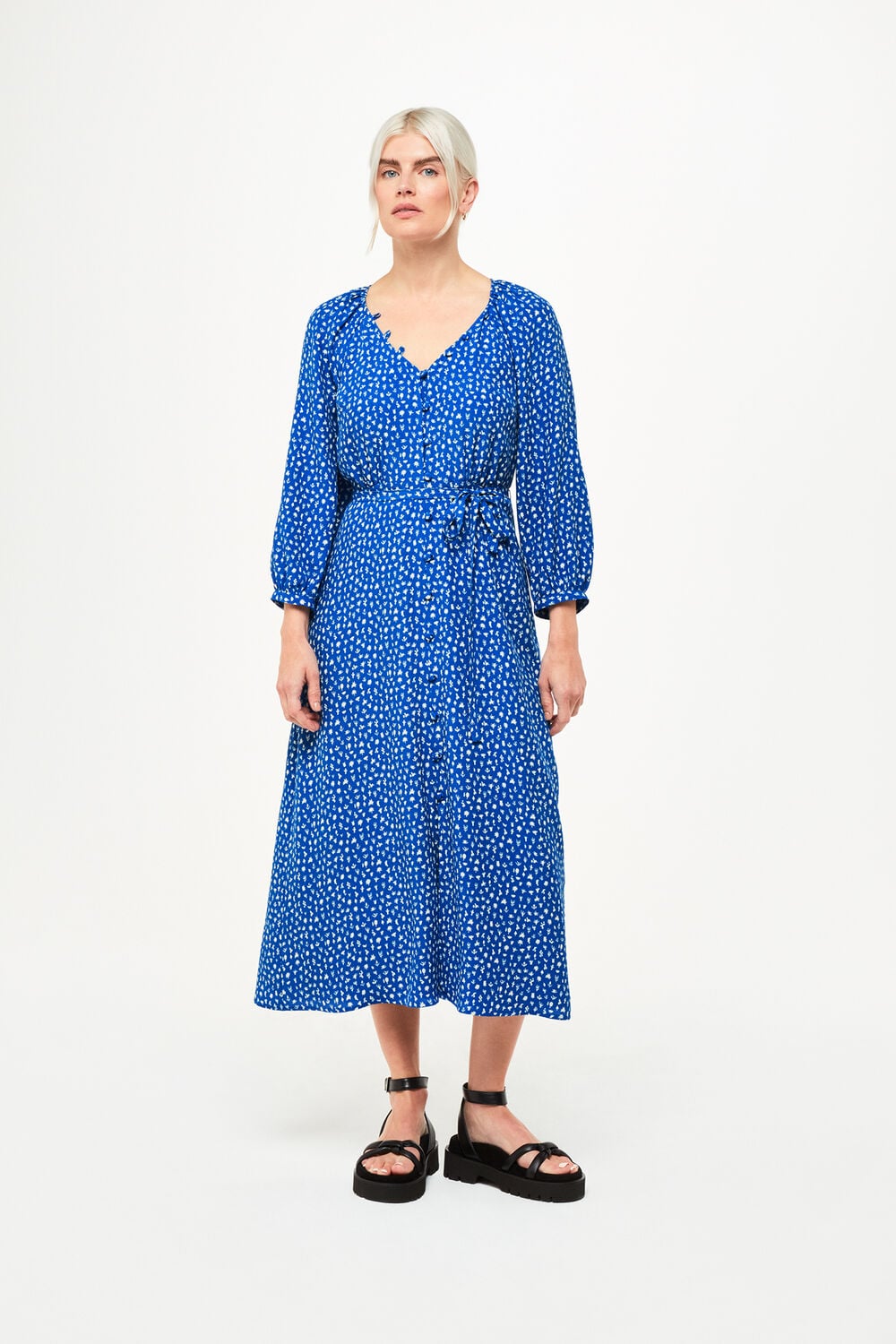 Petite Micro Cactus Print Midi Dress
