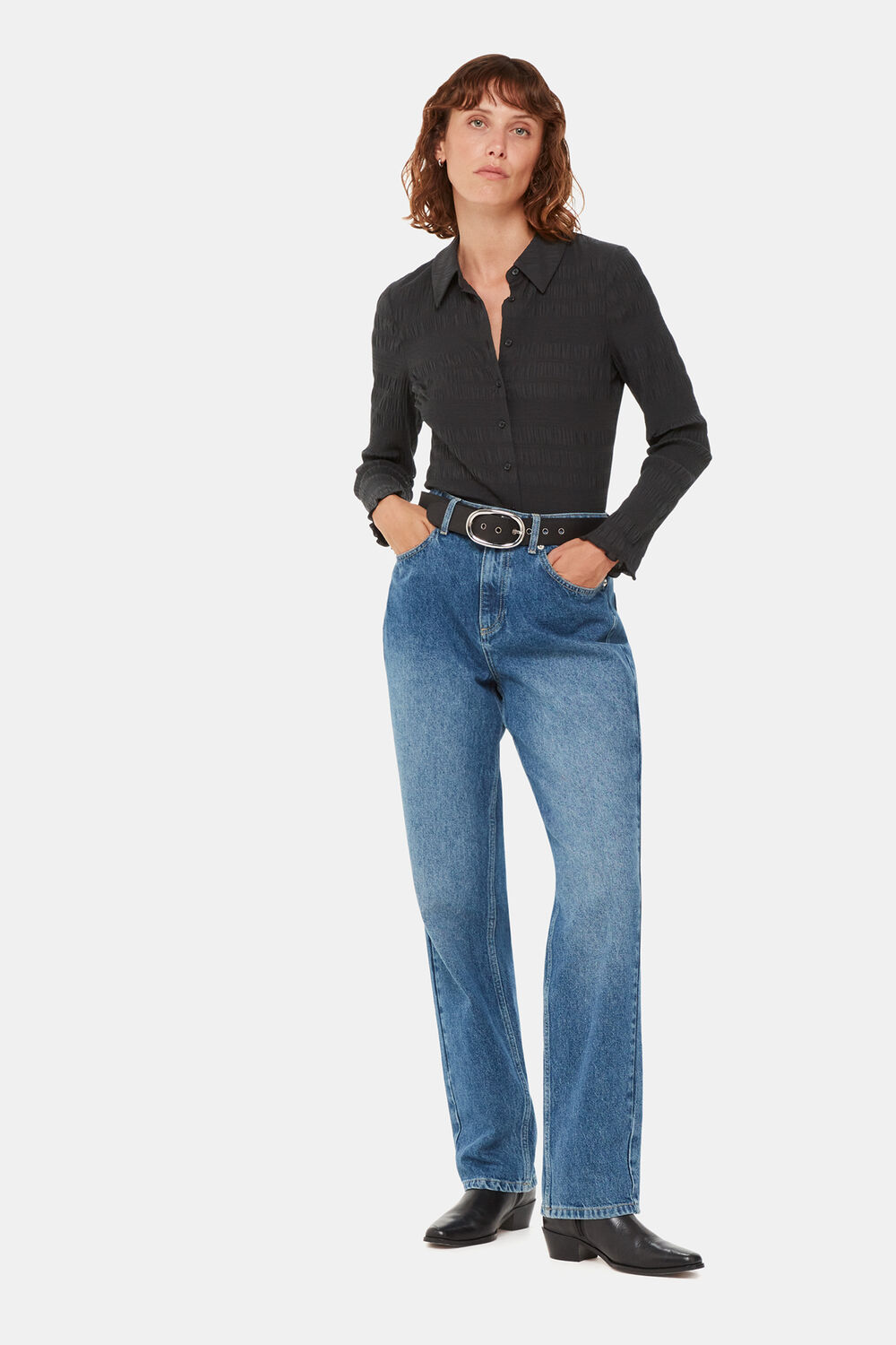 Plisse Button Front Shirt