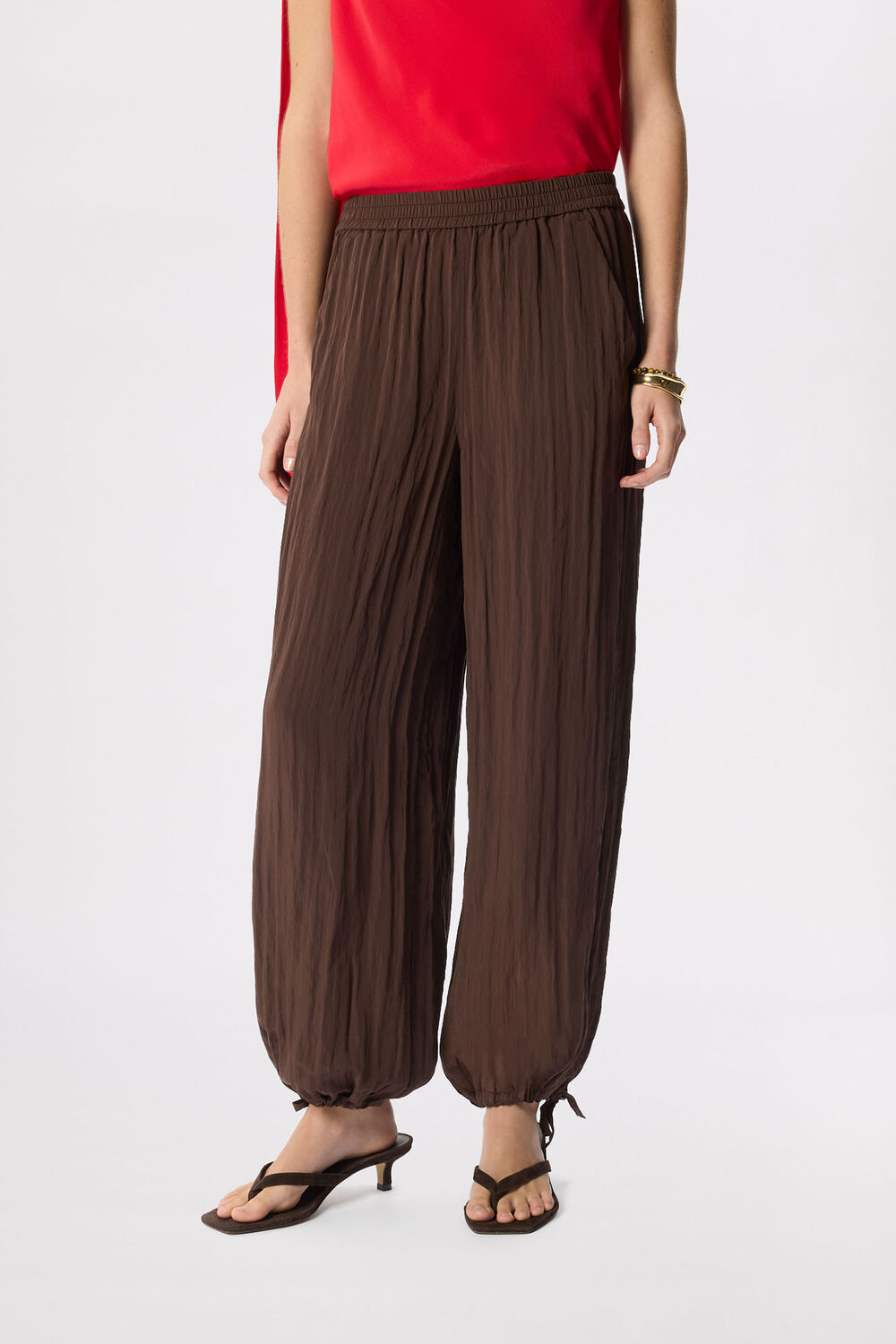 Brown Balloon Tie Hem Trousers