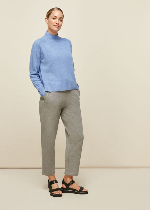 Pale Blue Funnel Neck Merino Wool Knit